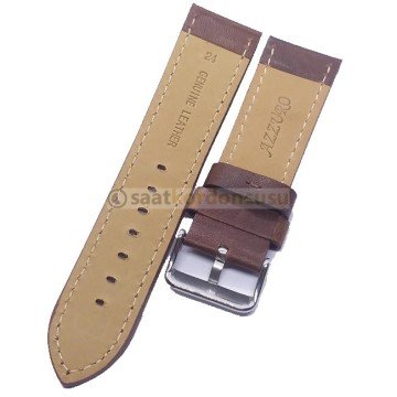 Azzuro Düz Kesim Deri Saat Kordonu KAHVE - 22 MM