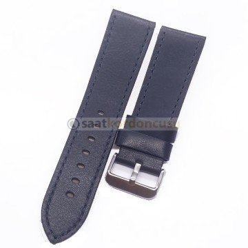 Azzuro Düz Kesim Deri Saat Kordonu LACİVERT - 24 MM