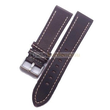 Azzuro Düz Dikiş Desenli Deri Saat Kordonu BEYAZ DİKİŞLİ KAHVERENK - 22 MM