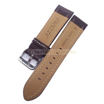 Azzuro Düz Dikiş Desenli Deri Saat Kordonu BEYAZ DİKİŞLİ KAHVERENK - 22 MM
