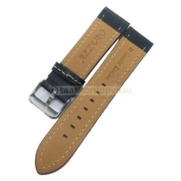 Azzuro Düz Dikiş Desenli Deri Saat Kordonu SİYAH - 24 MM