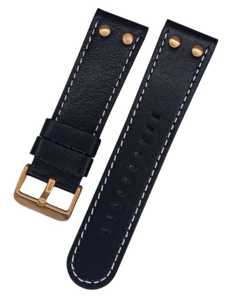 Tw Steell 22mm Sarı Puntolu Siyah Deri Kordon