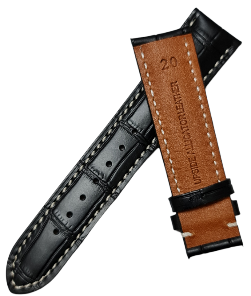 Longines Uyumlu 19mm Bombeli Siyah Deri Saat Kordonu