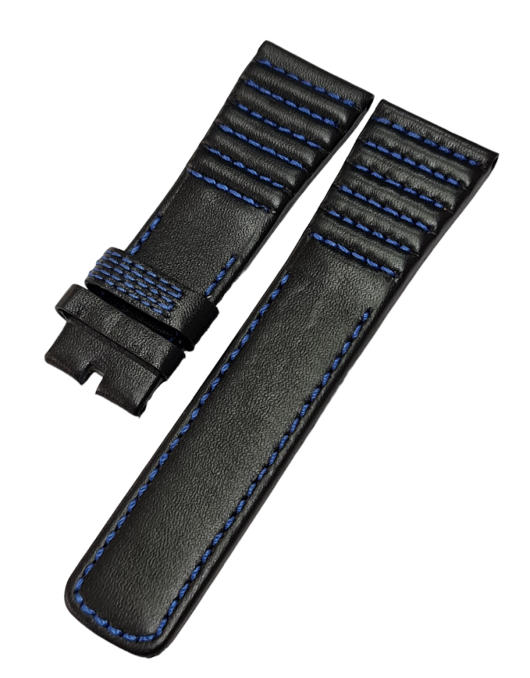 Sevenfriday Uyumlu 28mm Mavi İpli Siyah Deri Kordonu