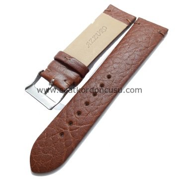 Azzuro Dikişsiz Desenli Deri Saat Kordonu KAHVE - 22 MM