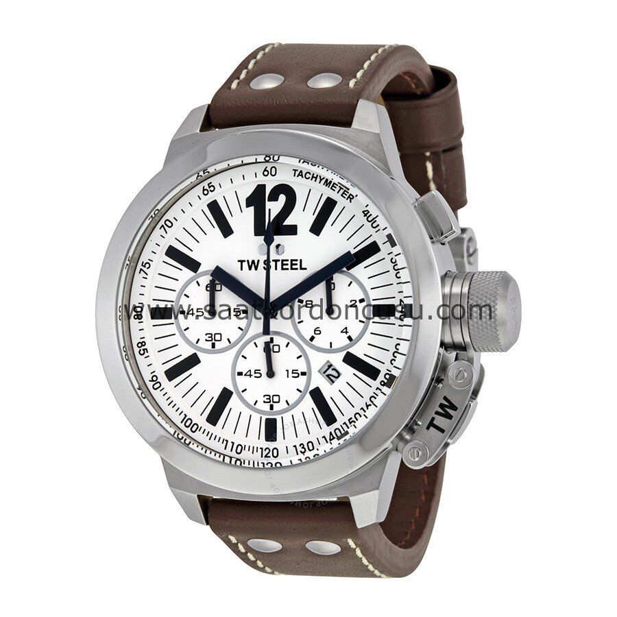 Tw steel 22mm Beyaz Metalli Kahverenk Deri Saat Kordonu