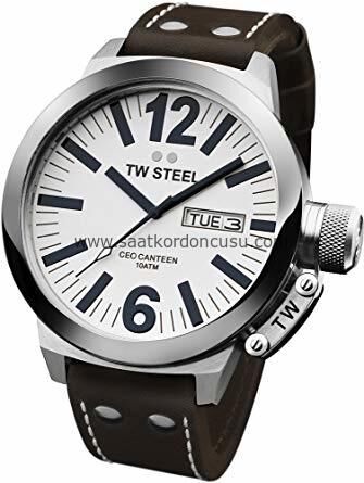 Tw steel 22mm Beyaz Metalli Kahverenk Deri Saat Kordonu