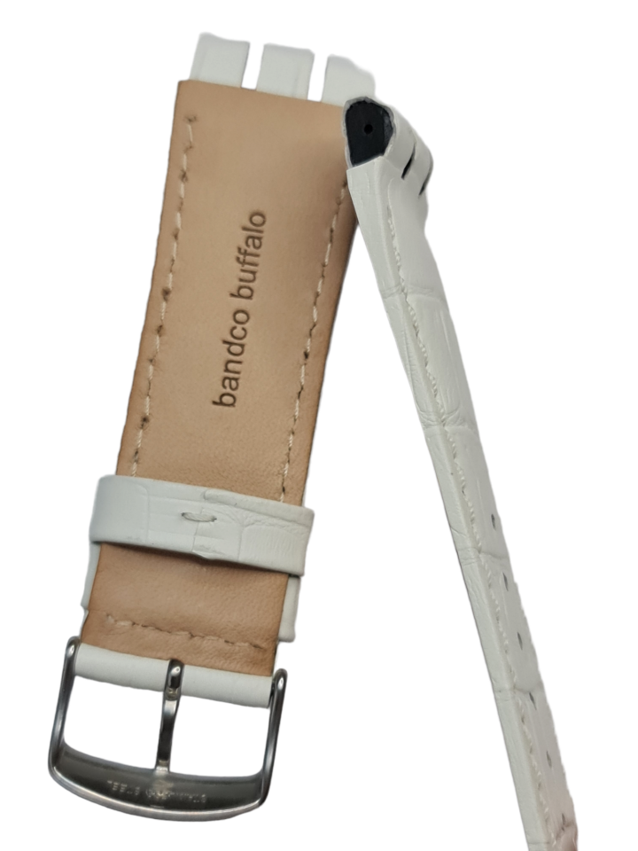 Swatch Yos Modeli 24mm Krokodil Beyaz Deri Saat Kordonu