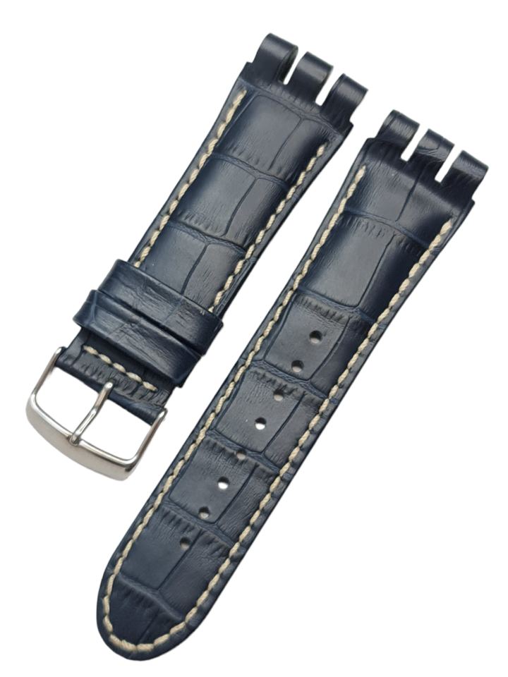 Swatch Yos Modeli 24mm Krem Dikişli Lacivert Deri Saat Kordonu