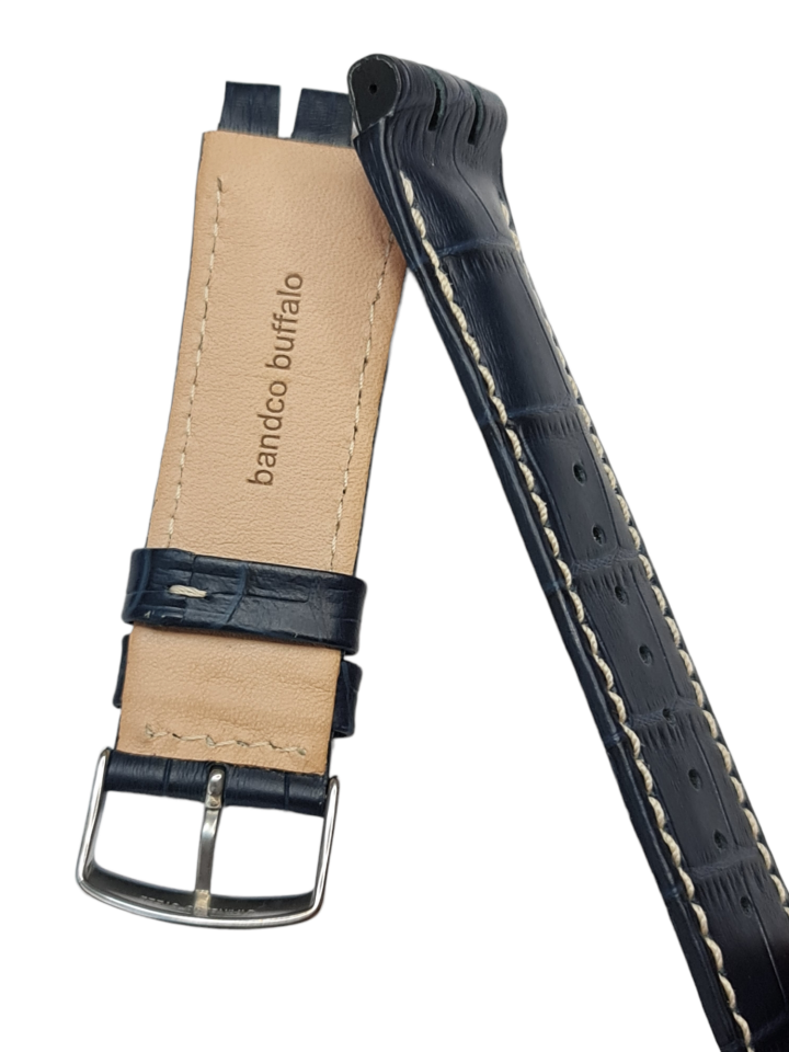 Swatch Yos Modeli 24mm Krem Dikişli Lacivert Deri Saat Kordonu