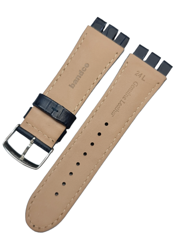 Swatch Yos Modeli 24mm Krem Dikişli Lacivert Deri Saat Kordonu