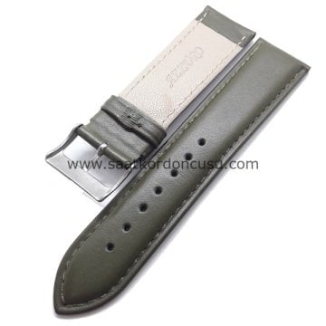 Azzuro Yeşil Renk Bombeli Desensiz Deri Saat Kordonu HAKİ YEŞİL - 22 MM