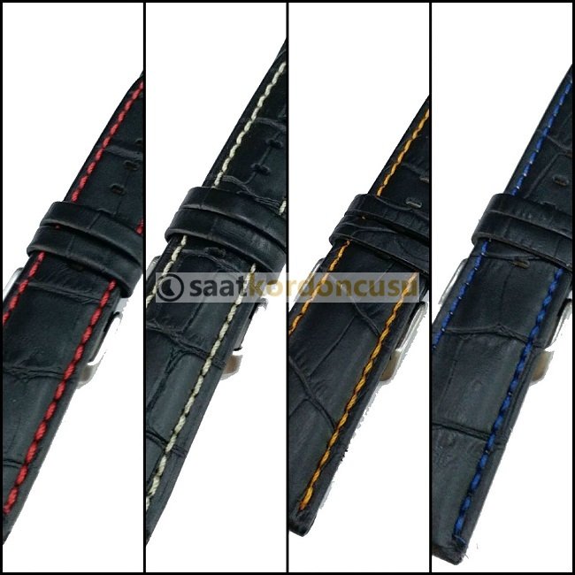 Azzuro Renkli Dikişli Deri Saat Kordonu