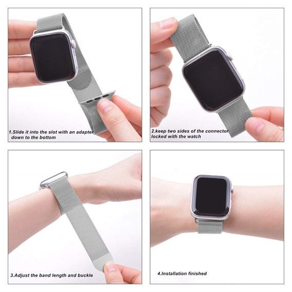 Apple Watch Milano Loop 44-45-49 mm Gümüş Hasır Metal Örme Saat Kordonu