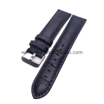 Azzuro Uzun Boy XL Deri Saat Kordonu SİYAH - 24MM