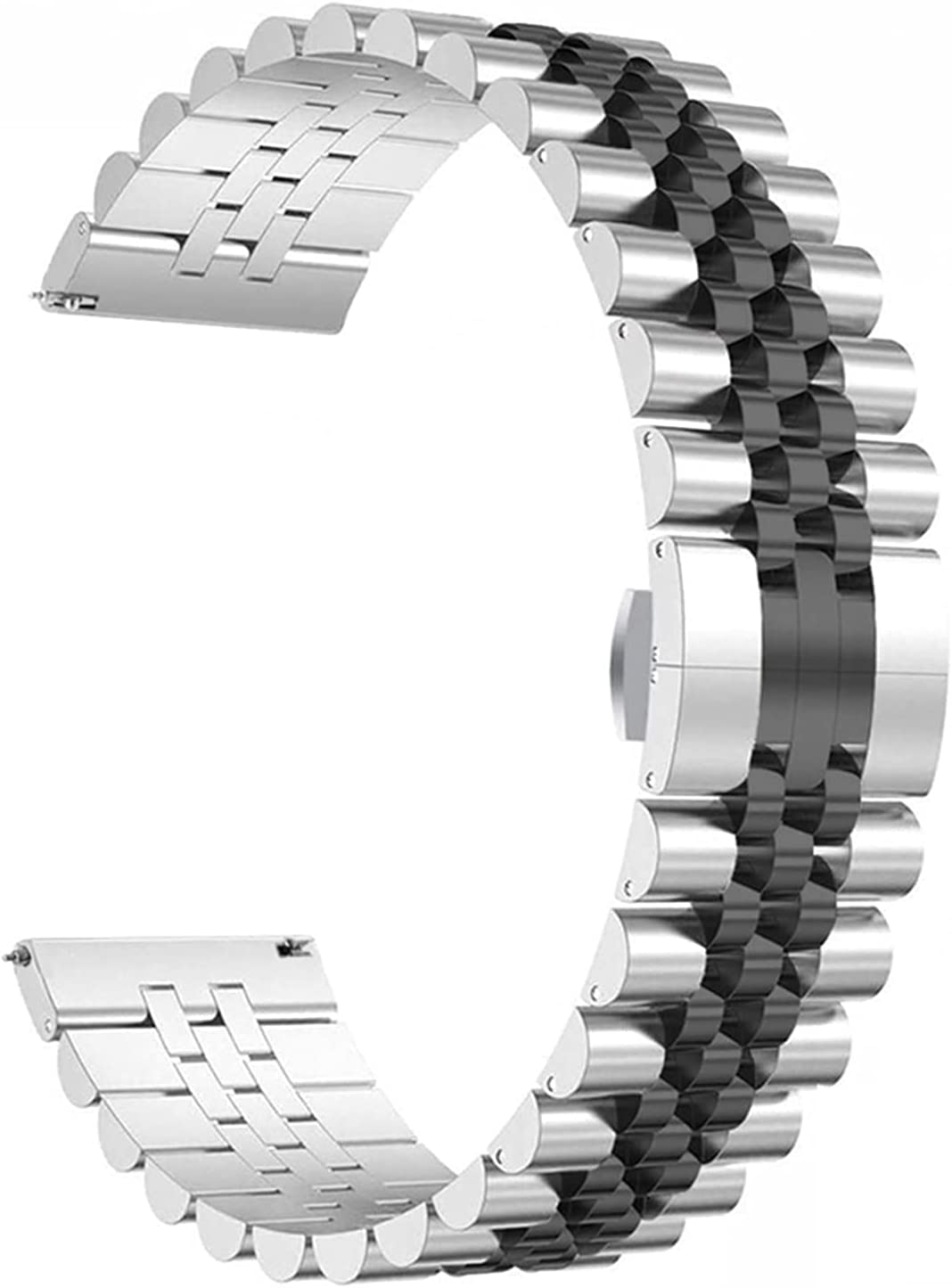 22mm Jübile Modeli Siyah-Gümüş Renk Klipsli Çelik Saat Kordonu