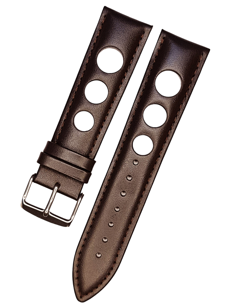 20mm Delikli Koyu Kahverenk Deri Saat Kordonu
