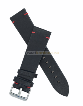 Welder Moody İçin 20mm Kırmızı Dikişli Siyah Deri Saat Kordonu