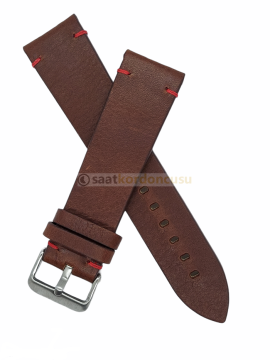 Welder Moody İçin 22mm Kırmızı Dikişli Kahverengi Deri Saat Kordonu