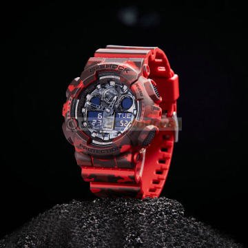 Casio Ga100 CM 4ADR Kamuflaj Kırmızı Silikon Kordon