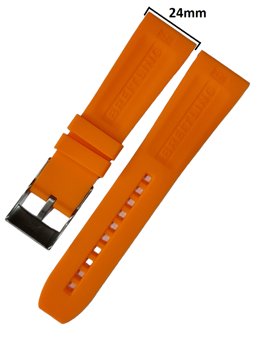 Breitling Modeli 24mm Turuncu Renk Silikon Saat Kordonu