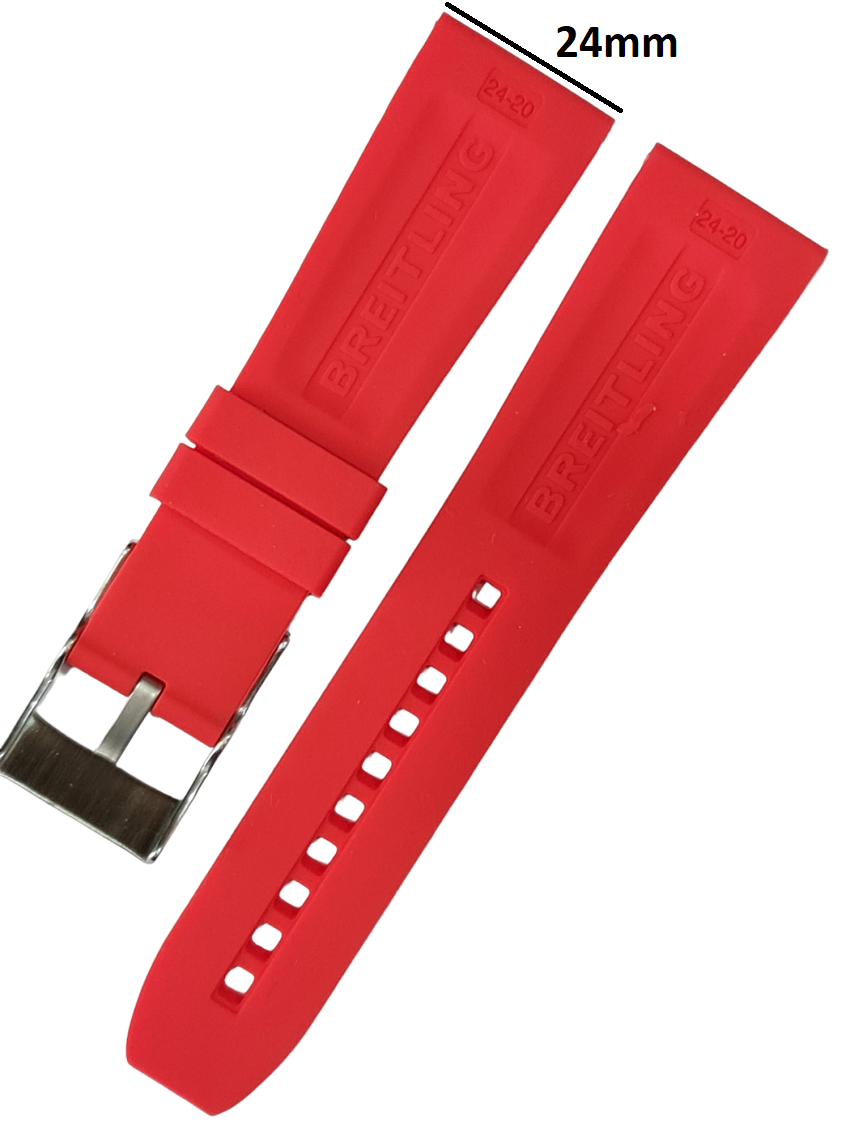 Breitling Modeli 24mm Kırmızı Renk Silikon Saat Kordonu