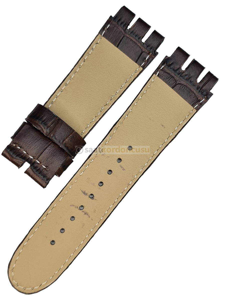 Swatch Yog 24mm Krem Dikişli Kahverenk Deri Saat Kordonu