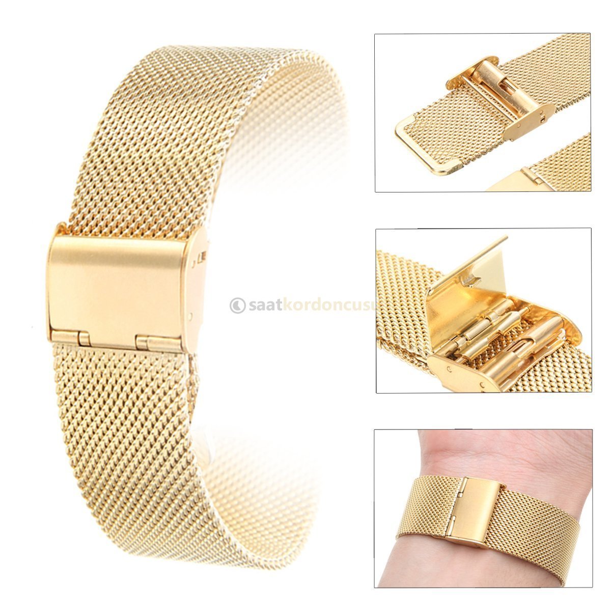 ince Formda 18mm Hasır Örgü Gold Renk Metal Saat Kordonu