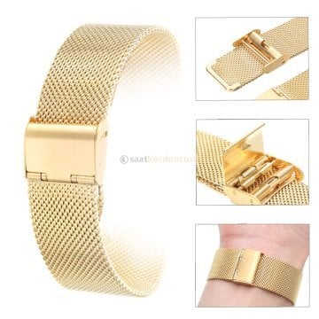 ince Formda 20mm Hasır Örgü Gold Renk Metal Saat Kordonu