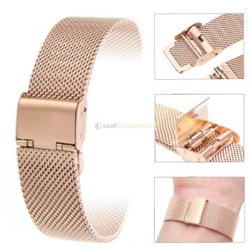 ince Formda 16mm Hasır Örgü RoseGold Renk Metal Saat Kordonu