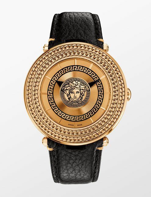 Versace V-Metal Serisi 24mm Siyah Deri Saat Kordonu