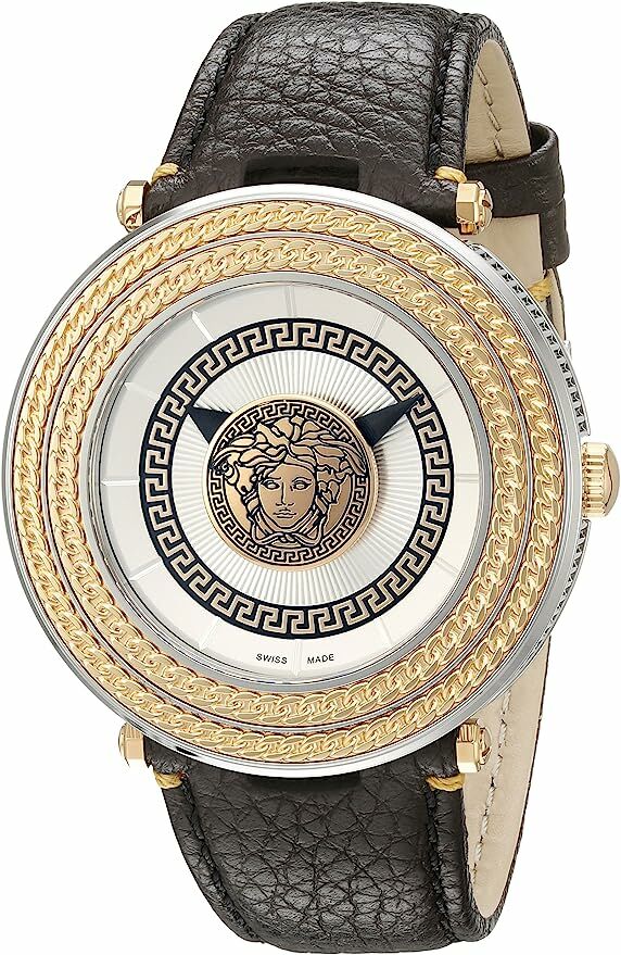 Versace V-Metal Serisi 24mm Siyah Deri Saat Kordonu