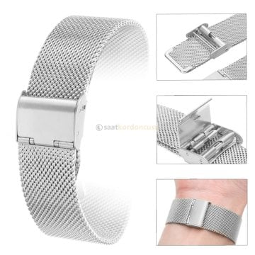 ince Formda 12mm Hasır Örgü Çelik Renk Metal Saat Kordonu