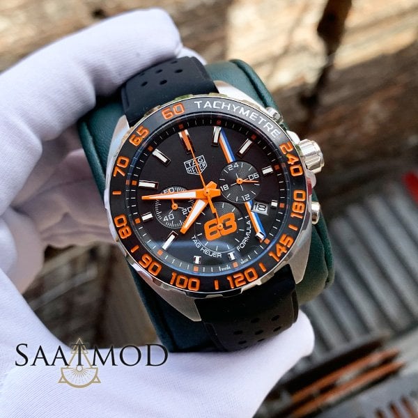 Tag Heuer Tachymeter Chronograph 22mm Siyah Silikon Saat Kordonu