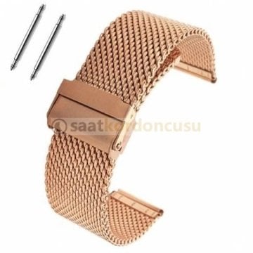 Kalın Formda 28mm Hasır Örgü Rozgold Renk Metal Saat Kordonu