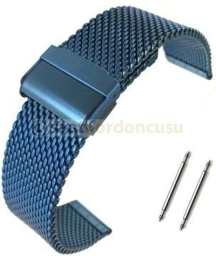 Kalın Formda 20mm Hasır Örgü Lacivert Renk Metal Saat Kordonu