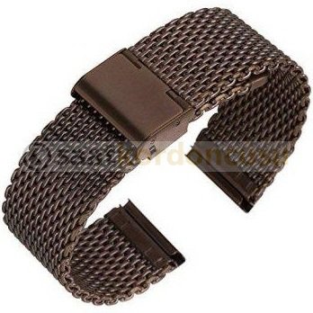 Kalın Formda 24mm Hasır Örgü Kahverenk Metal Saat Kordonu