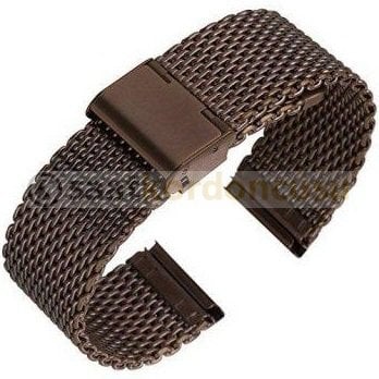 Kalın Formda 26mm Hasır Örgü Kahverenk Metal Saat Kordonu