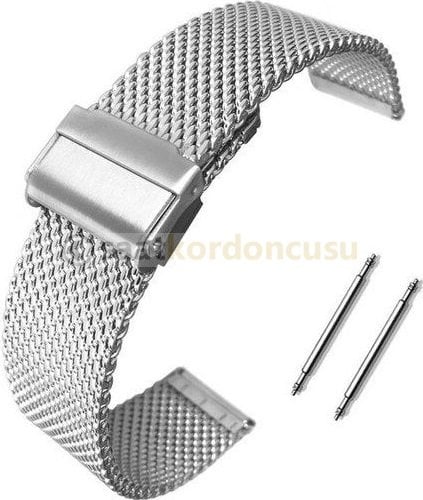Kalın Formda 20mm Hasır Örgü Çelik Renk Metal Saat Kordonu