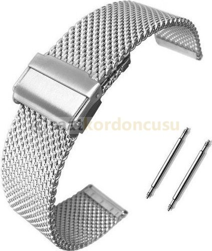 Kalın Formda 24mm Hasır Örgü Çelik Renk Metal Saat Kordonu