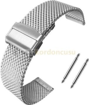 Kalın Formda 24mm Hasır Örgü Çelik Renk Metal Saat Kordonu