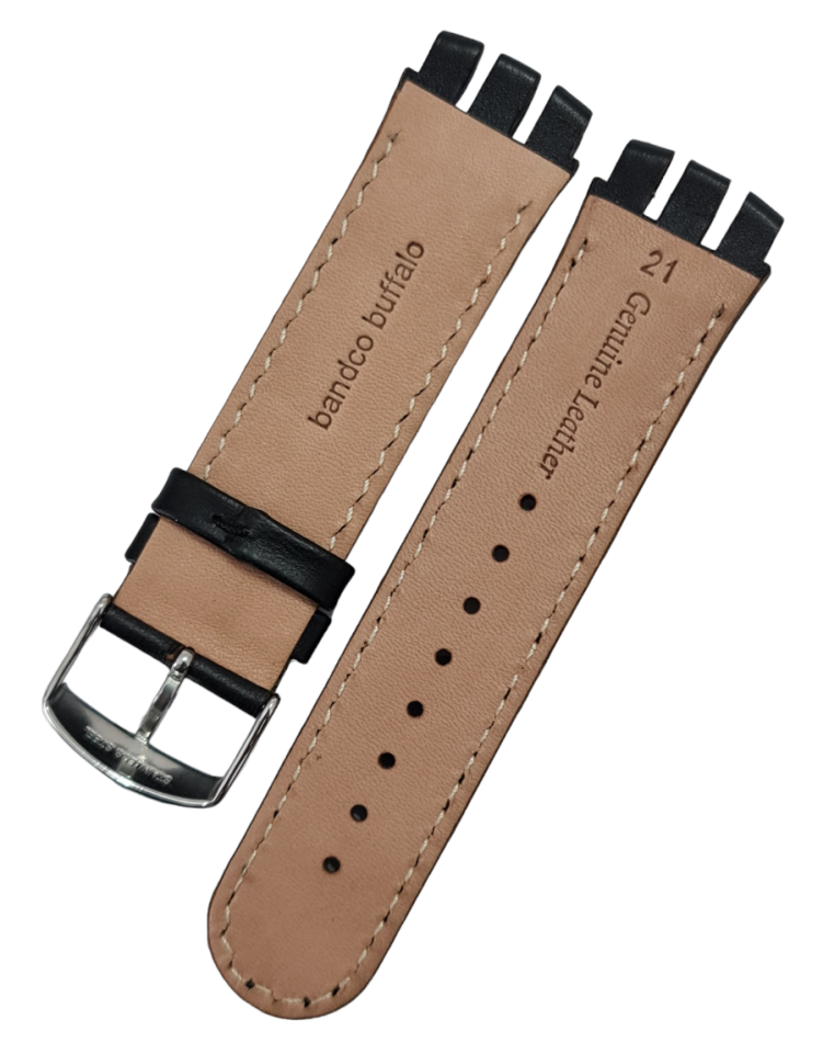 Swatch Scuba Modeli 21mm Desensiz Siyah Deri Saat Kordonu