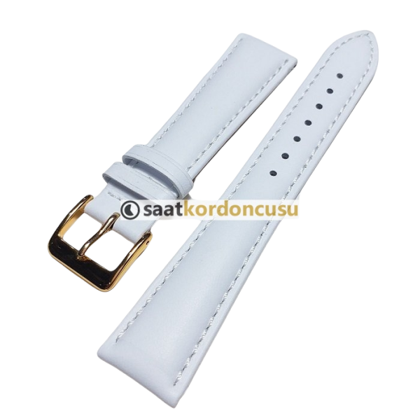 Lacoste uyumlu 20mm Beyaz Deri Saat Kordonu SARI TOKA