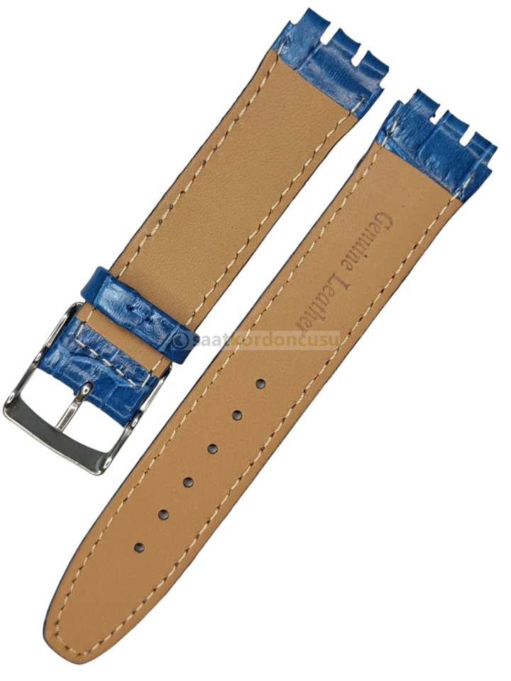 Swatch Ygs Uyumlu 17mm Parlak Mavi Deri Saat kordonu