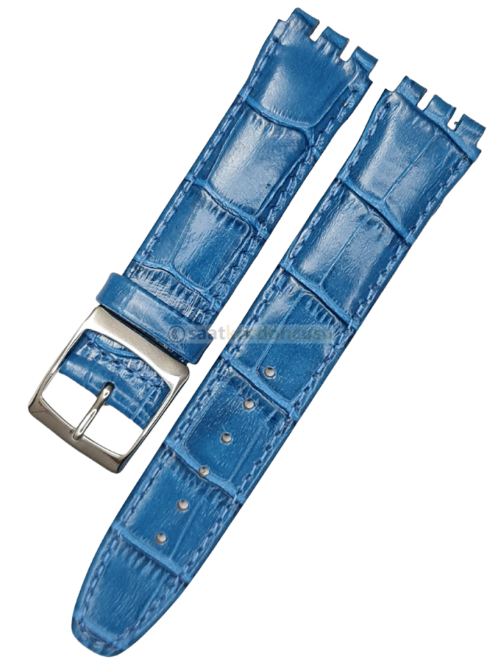 Swatch Ygs Uyumlu 17mm Parlak Mavi Deri Saat kordonu