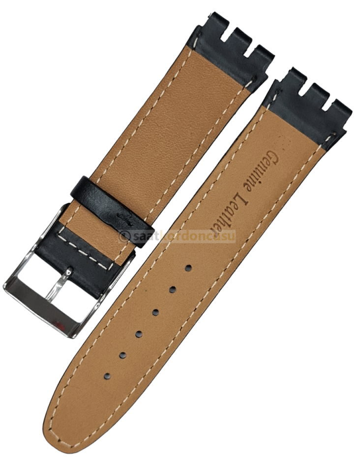 Swatch Ygs Uyumlu 17mm Düz Siyah Deri Saat kordonu