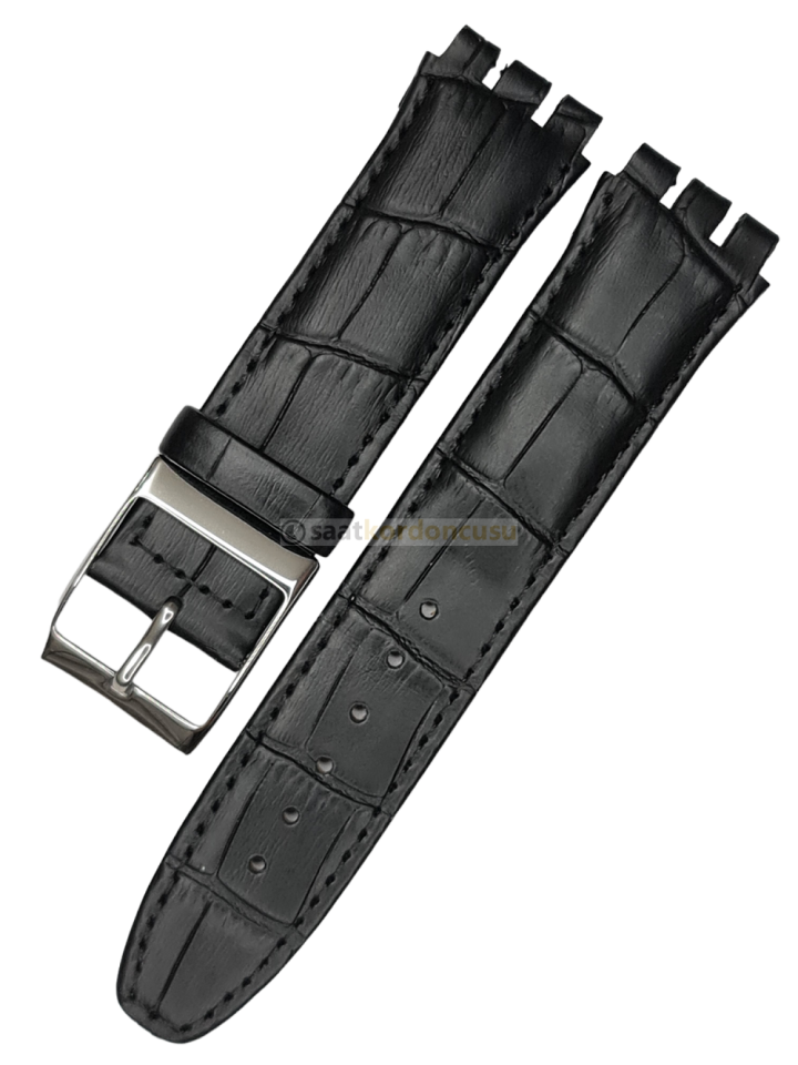 Swatch Ygs Uyumlu 17mm Krokodil Siyah Deri Saat kordonu