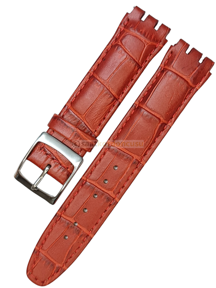 Swatch Ygs Uyumlu Parlak Kırmızı Deri Saat Kordonu