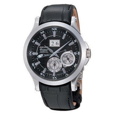 Seiko Premier snp005p1 20mm El Yapımı Siyah Deri Kordon